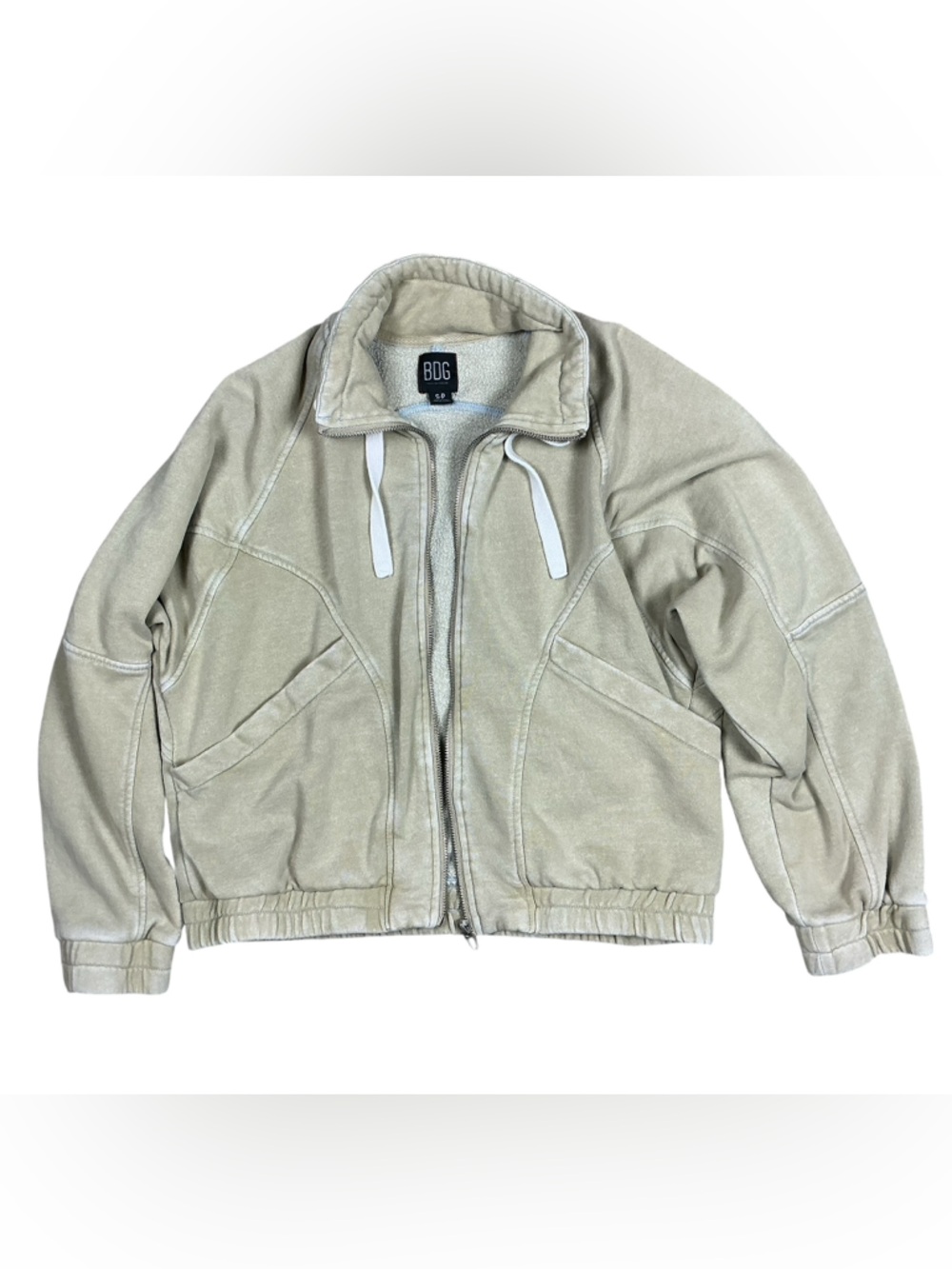 BDG Oversized Full Zip Hoodie Sweatshirt in Beige